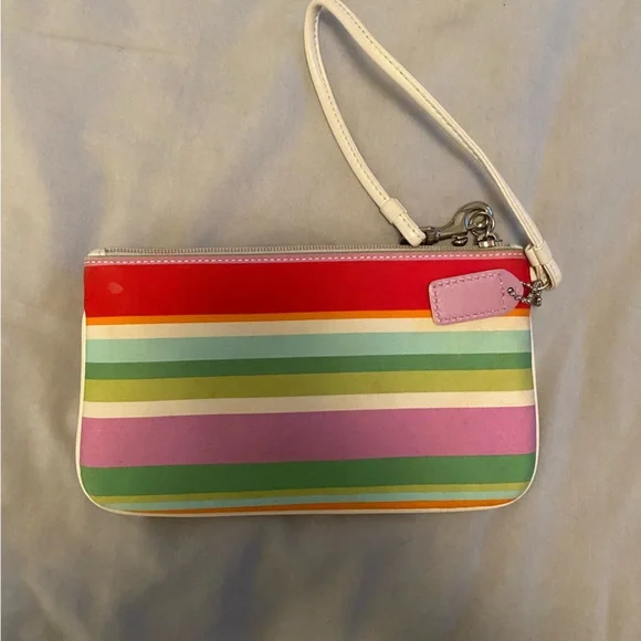 Rainbow stripes Coach wristlet. - Picture 2 of 3